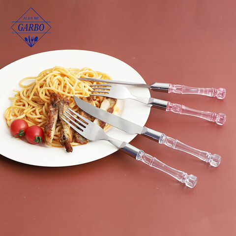 Crystal transparent plastic handle cutlery set flatware factory supplier 