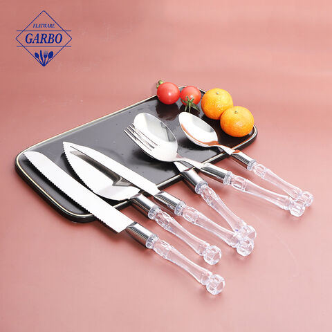 Crystal transparent plastic handle cutlery set flatware factory supplier 