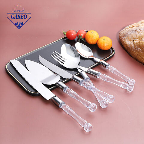 Crystal transparent plastic handle cutlery set flatware factory supplier 