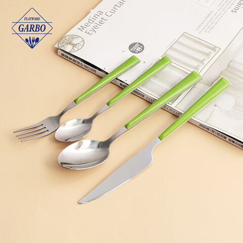  Chinese green color plastic handle stainless steel silverware cutlery 