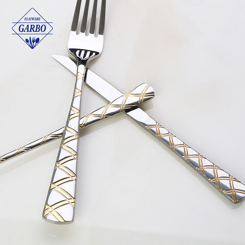 Stainless steel tableware set with gold plating handle China flatware factory kitchen utensils