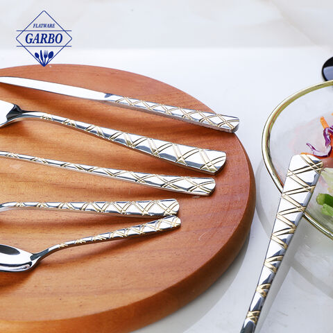 Stainless steel tableware set with gold plating handle China flatware factory kitchen utensils