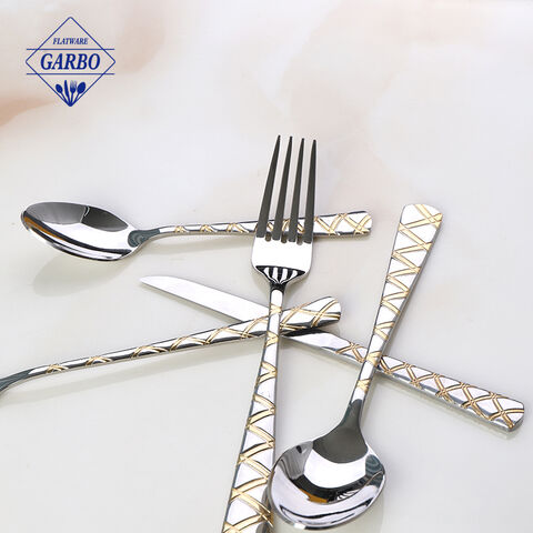 Stainless steel tableware set with gold plating handle China flatware factory kitchen utensils