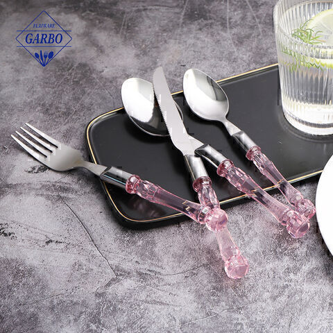 Pink color plastic handle sliver cutlery set for home popluar 