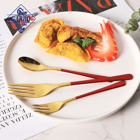 4pcs-set 430 stainless steel cutlery gold e-plating peralatan makan dengan gagang putih