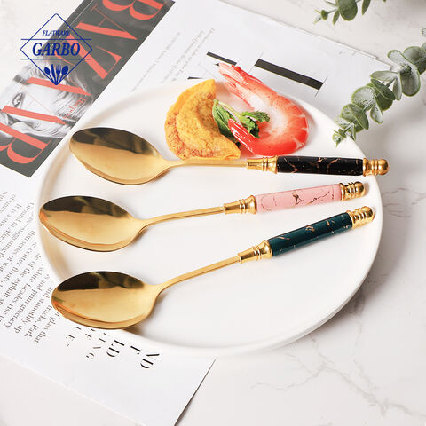 12PCS Stainless Steel Spoon Fork Set na May Ceramic Handle Tea Forks Spoons Cutlery
