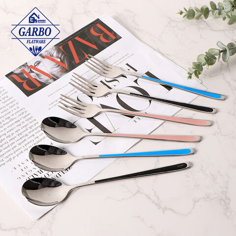 Plated color handle silver spoon stainless steel dinner spoon