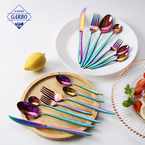 Rainbow color stainless steel high quality flatware set