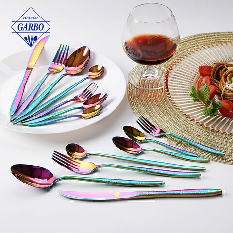 Set sendok garpu stainless steel warna pelangi berkualitas tinggi