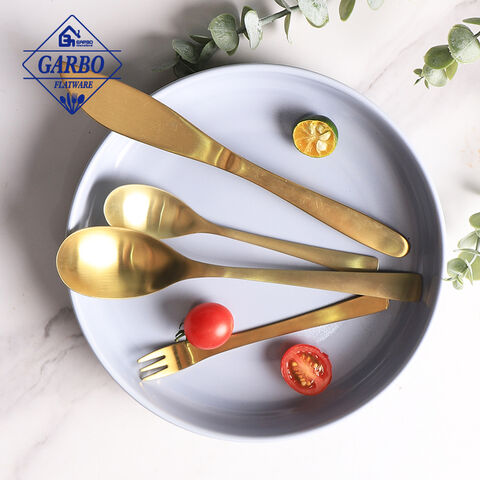 High-End Cute Design Stainless-Steel Matte Gold Cutlery Set in Stock