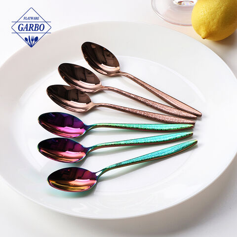 Stock Fancy Designed Handle Stainless Steel Colored Teaspoon Dinner Spoon