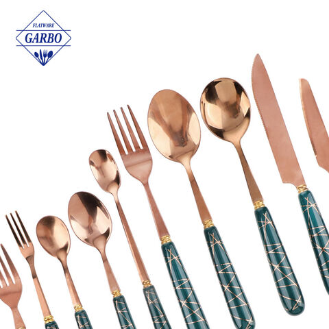 Elegant Gold Plating White Marble Cutlery Set 24