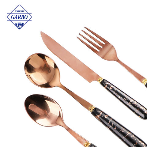 Elegant Gold Plating White Marble Cutlery Set 24