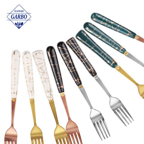 18/10 Gold Ceramic Pink Marble Handle Cutlery Set with Rack