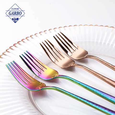 Tenedor de cena de cubiertos de acero inoxidable decorativo deslumbrante de arco iris