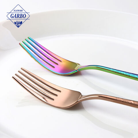 Tenedor de cena de cubiertos de acero inoxidable decorativo deslumbrante de arco iris