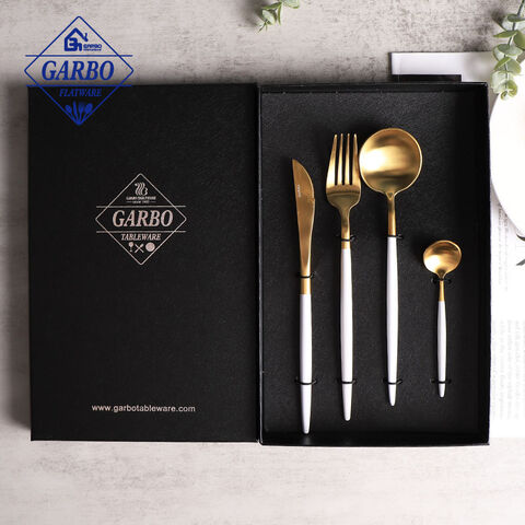 410 stainless steel flatware set with white color e-plating handle