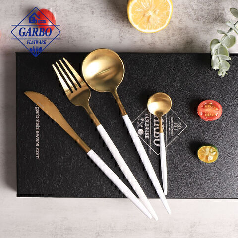 Set sendok garpu stainless steel 410 dengan pegangan e-plating warna putih