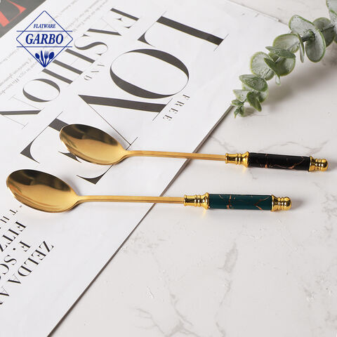 High quality golden flatware with ceramic handle design for dinner 