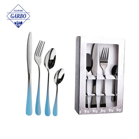 Custom na Logo Blank Stainless Steel Cutlery Set 24 na may Metal Rack