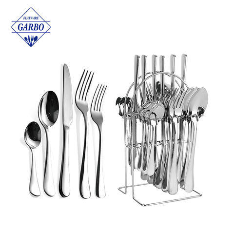Custom Logo Blank Stainless Steel Cutlery Set 24 with Metal Rack