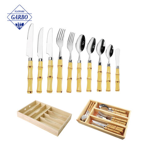 Brazil Hot Sale Gold Plating Bamboo Flatware with Wooden Box