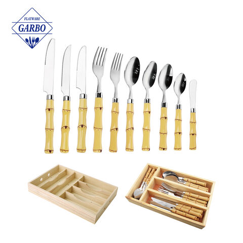 Brazil Hot Sale Gold Plating Bamboo Flatware na may Wooden Box