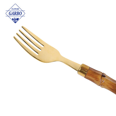 Brazil Hot Sale Gold Plating Bamboo Flatware with Wooden Box