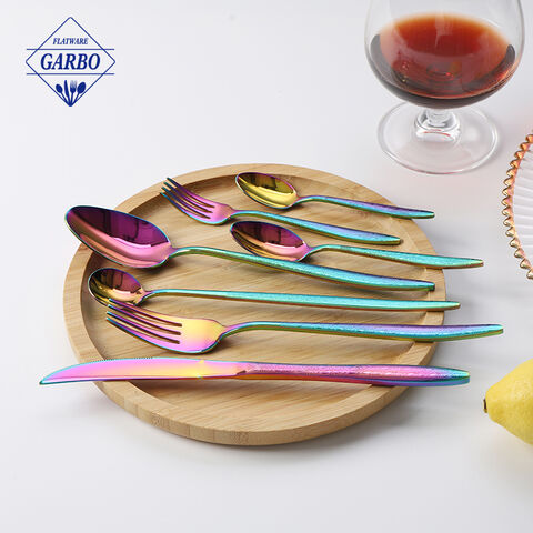 Classic design stainless steel cutlery set luxurious rainbow color e-plating flatware