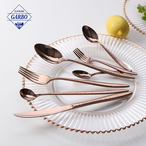 China manufactures 201 410 stainless steel cutlery set rose gold color kitchen utensil