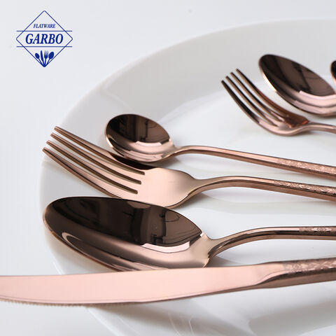 China manufactures 201 410 stainless steel cutlery set rose gold color kitchen utensil