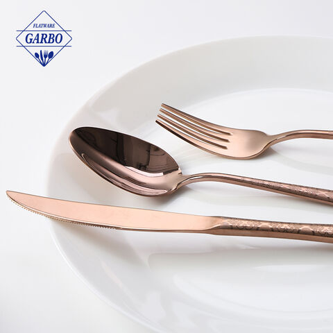 China manufactures 201 410 stainless steel cutlery set rose gold color kitchen utensil
