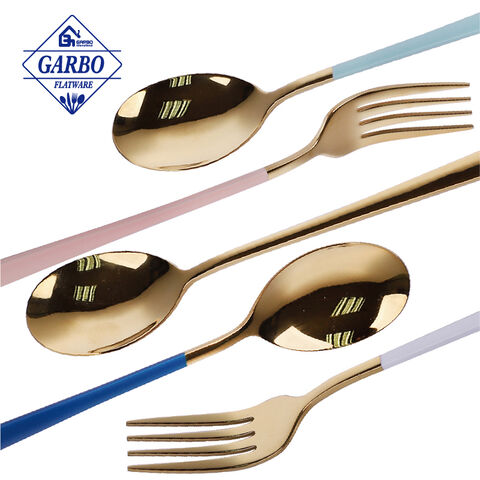 spray color handle stainless steel dinner spoon with golden color