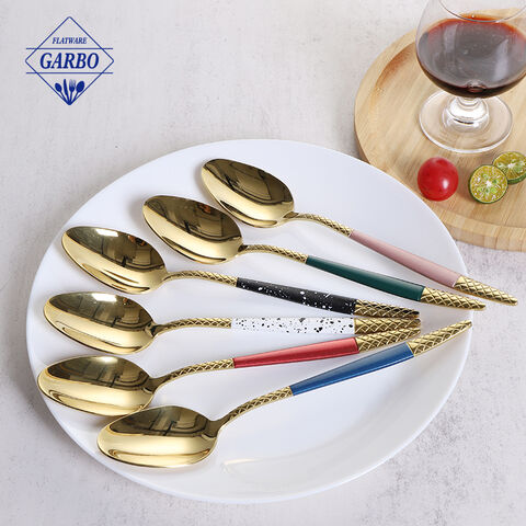 Stainless Steel Mirror Polished Rose Gold Flatware Set Steak Knife Dinnerware Knife Fork with color painted handle