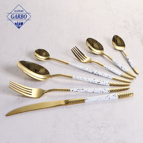 스테인레스 스틸 거울 광택 로즈 골드 Flatware 세트 스테이크 나이프 식기류 나이프 포크 컬러 페인트 핸들