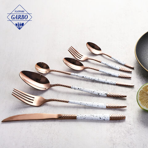 스테인레스 스틸 거울 광택 로즈 골드 Flatware 세트 스테이크 나이프 식기류 나이프 포크 컬러 페인트 핸들