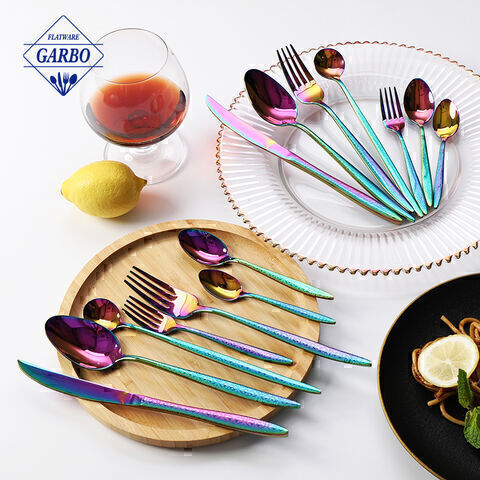 Rainbow color cutlery set with laser handle design hot sale in amazon 