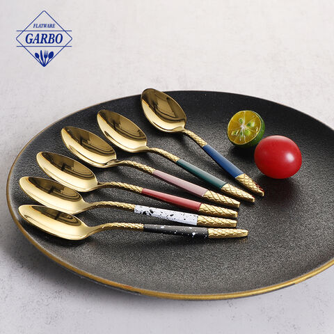 Golen luxury stainless steel dinner spoon with embossed design can color