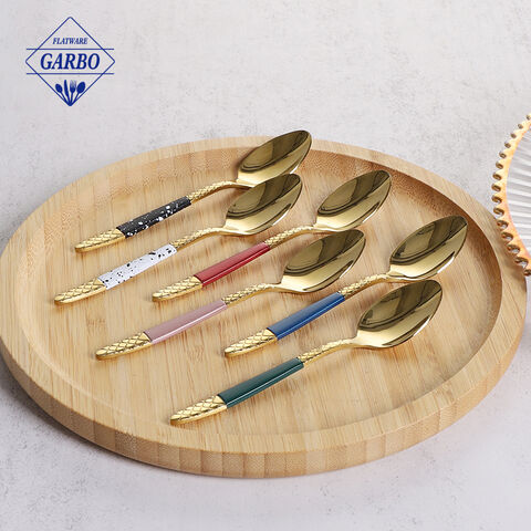 Golen luxury stainless steel dinner spoon with embossed design can color
