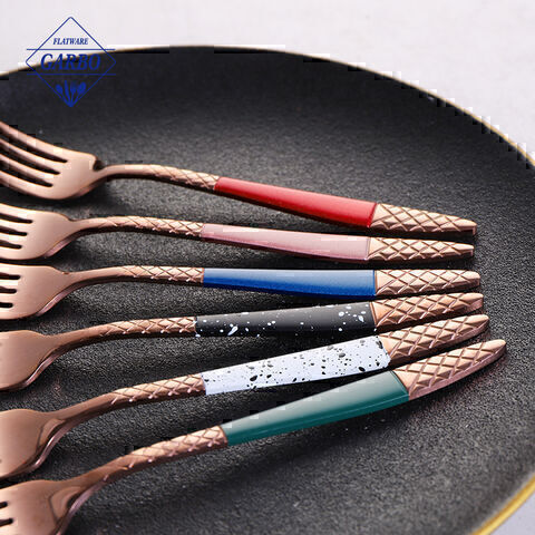 Trending Top Seller Rose Golden Decorative Handle Stainless Steel Dinner Fork