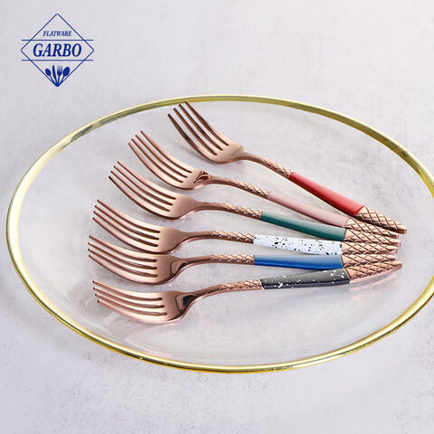 Trending Top Seller Rose Golden Decorative Handle Stainless Steel Dinner Fork