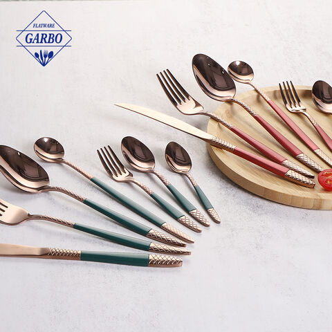 Red Gold Plated Flatware Small MOQ for Mid-East Market Cutlery Dinner set 