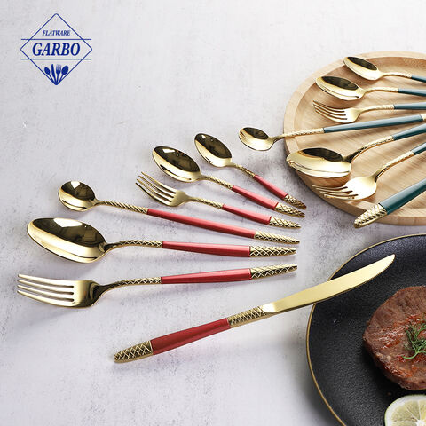 Red Gold Plated Flatware Small MOQ for Mid-East Market Cutlery Dinner set 