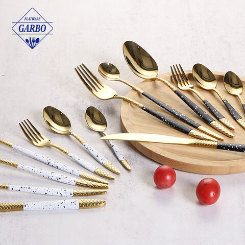 Red Gold Plated Flatware Small MOQ for Mid-East Market Cutlery Dinner set 