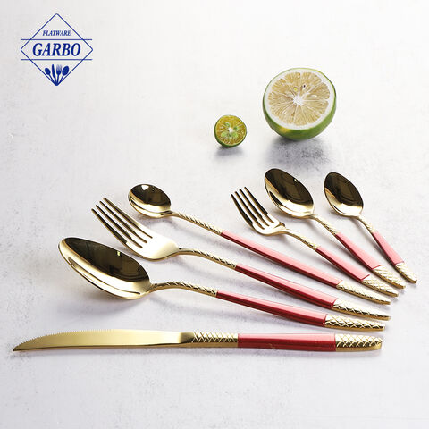 Golden rose embossed design luxury stainless steel flatware set