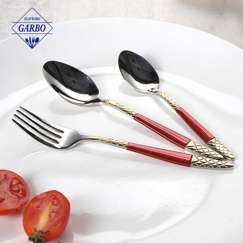 Golden rose embossed design luxury stainless steel flatware set