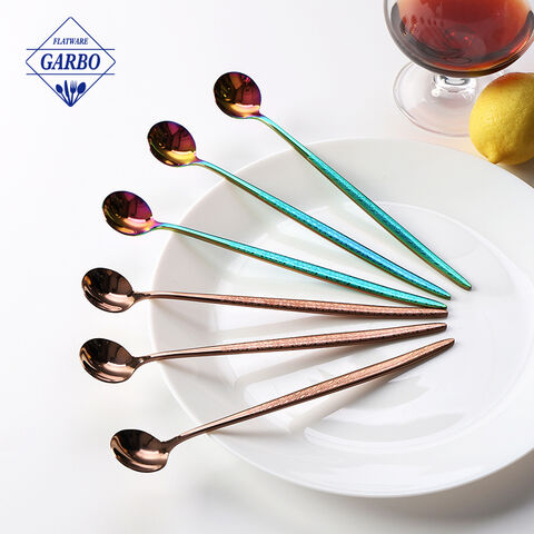 Colored Long Handle Spoon Coffee Stirrers Premium Stainless Steel Tea Ice Cream Spoon