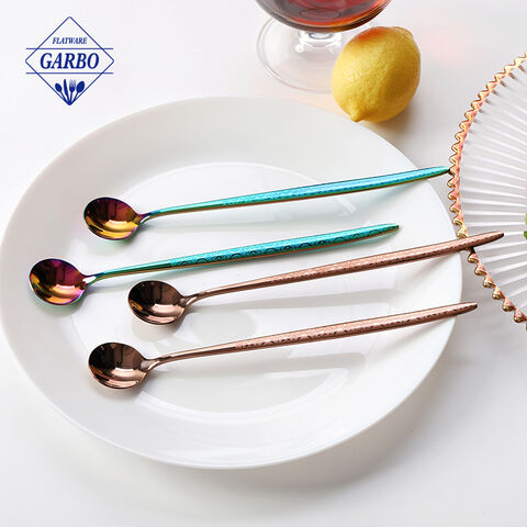 Colored Long Handle Spoon Coffee Stirrers Premium Stainless Steel Tea Ice Cream Spoon