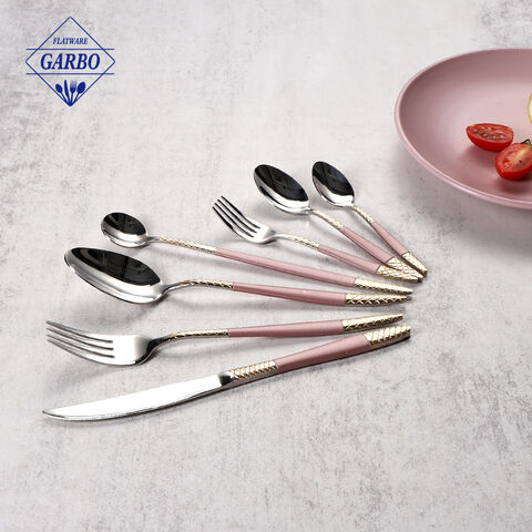 Rose Gold Silverware Set 20 Pieces Stainless Steel Rose Gold Flatware Set Titanium Plating Copper Cutlery Set