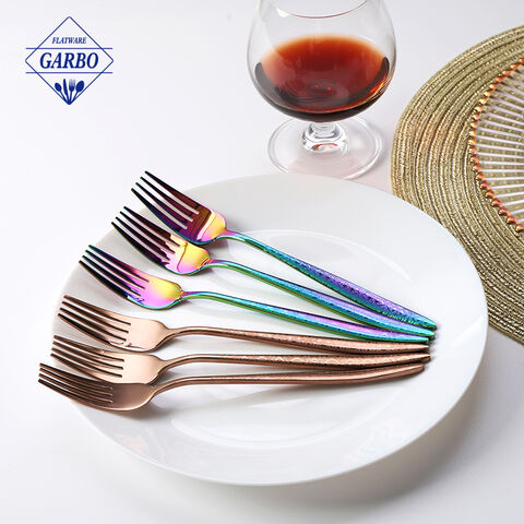 Stocked amazon hot sale dinner fork with colorful rainbow design fork 